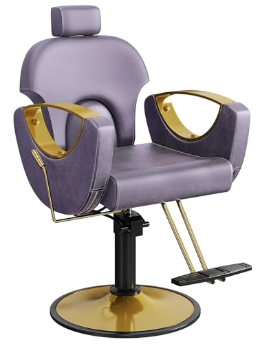 Image of LOUVIXA Barber Chair, Salon Chair for Hair Stylist, Height Adjustable Hydraulic Hair Reclining Salon Chairs, 360 Degrees Rotation, Multi-Function Shampoo Chair for Barbershop (Purple)
