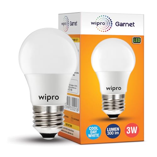 Image of wipro Garnet 3W LED Bulb for Home & Office |Cool Day White (6500K) | E27 Base|220 degree Light coverage |4Kv Surge Protection |400V High Voltage Protection |Energy Efficient | Pack of 4
