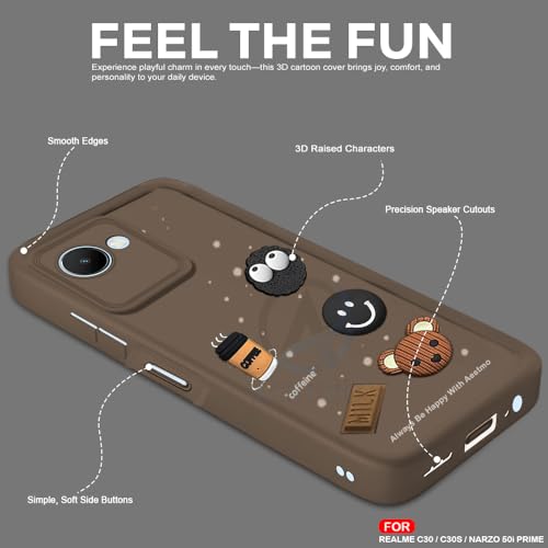 Image of AESTMO Back Case Cover for Realme C30 / C30S / Narzo 50i Prime Cover | Cute Fun Cartoon 3D Ball | Coffee Silicone Case | Full Body Protection | Camera Protection Back Cover (Brown)