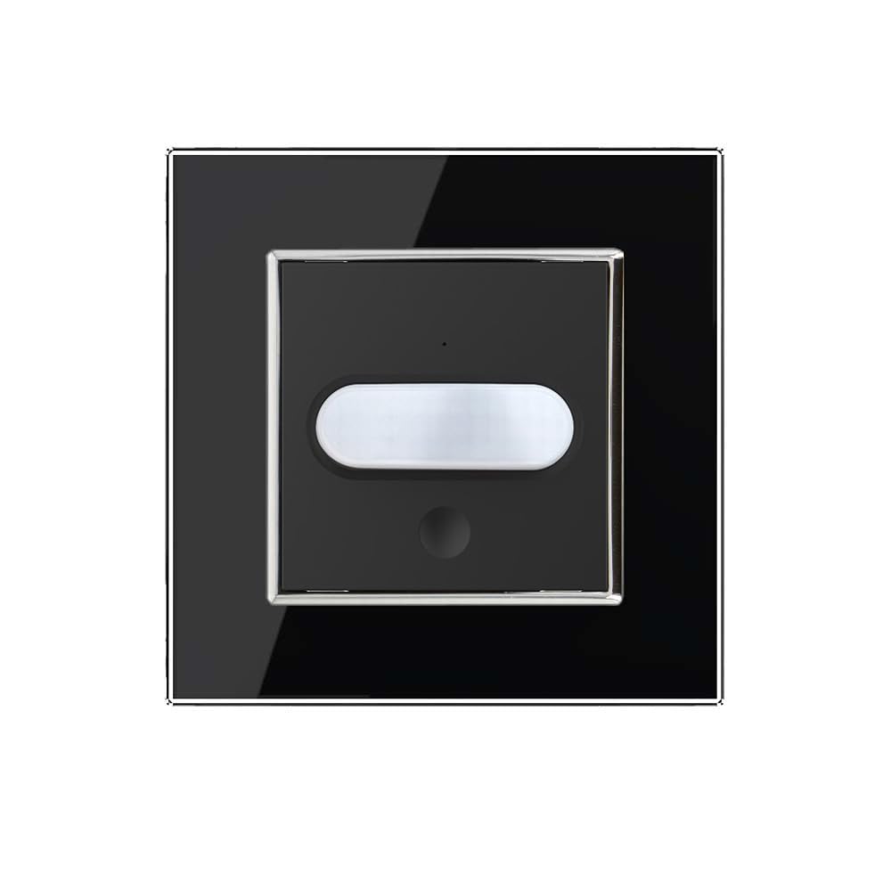 Sensor de movimiento PIR Infrarrojos con interruptor táctil, interruptor de luz, incluye marco de cristal, color negro
