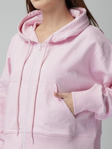 Image of Casual Wear Solid Crop Zipper Jacket Hooded Neck Full Sleeves with Kangaroo Pocket Hoodie for Women