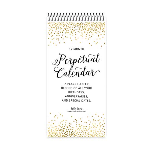 Hadley Designs Gold Perpetual Birthday, Anniversary, Special Event Reminder Calendar Book Journal for Important Family Date Day Wall Hanging, Mom Dutch Bday Birthdate Gift Card Planner Organizer