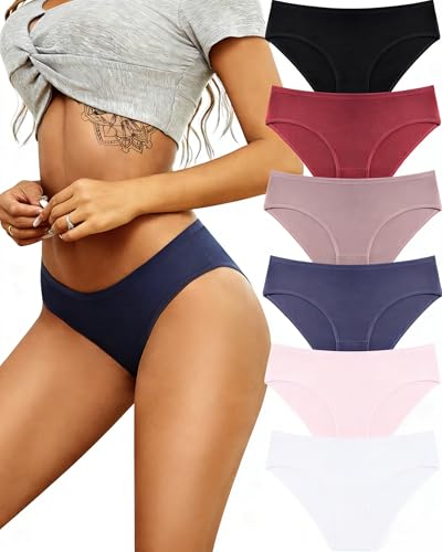 Image of ALL OF SHE Womens Underwear Cotton Hipster Panties Breathable Sexy Cheeky Stretch Soft Ladies Bikini Underwear 6 Pack S-XXL