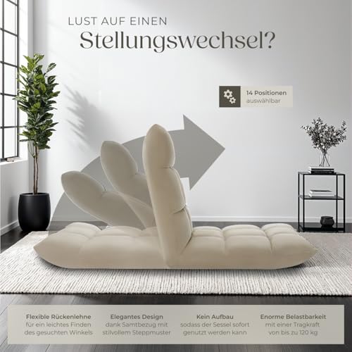 tectake® Relaxsessel, XXL Bodenstuhl faltbar mit Liegefunktion, Bodensessel mit Verstellbarer Rückenlehne, nutzbar als Sessel, Sitzkissen, Bodenkissen, Relaxliege oder für Meditation (beige)