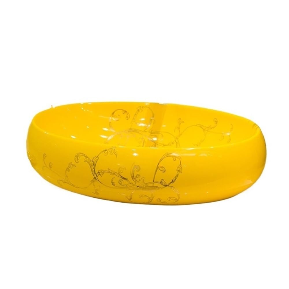 Kx9lb8d Yellow Bathroom Vessel Sink Ceramic Bathroom Above Counter Wash Basin Artistic Oval Vanity Sink Vanity Basin(Yellow)