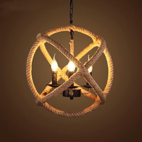 Globe en corde de chanvre suspendus style ferme rustique 3 feux - 5