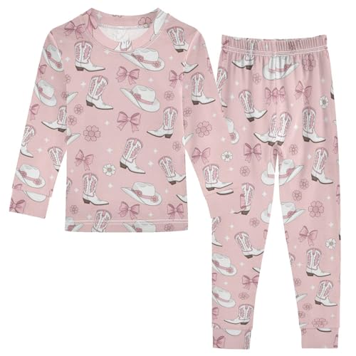 Pajama Sets Long Sleeve Cowgirl Boots Hats Flowers Soft Comfy Sleepwear 2 Piece PJS 3-8T
