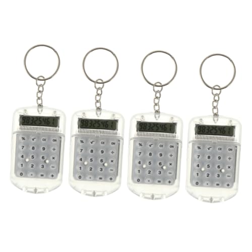 DIYEAH 4pcs Mini Keychain Calculator Portable Electronic Calculators for Students Pocket-Sized Key Display Transparent Color Convenient Daily Use