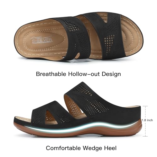 Image of SHIBEVER Wedge Sandals for Women Dressy: Comfortable Summer Casual Walking Sandals - Slip On Open Toe Low Wedge Shoes Size 5-11