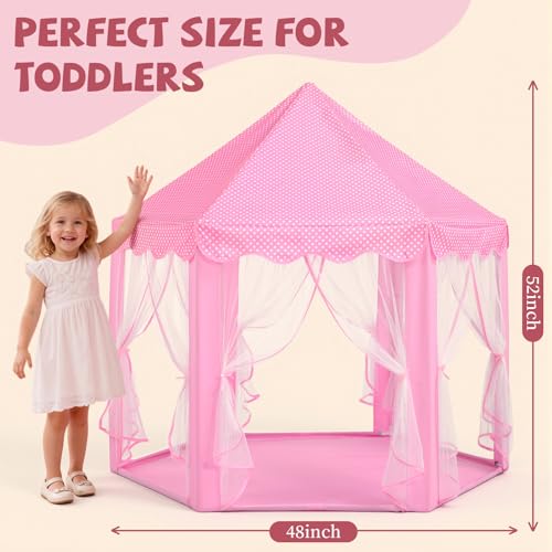 Sumbababy Princess Castle Tent for Girls Fairy Play Tents for Kids Hexagon Playhouse with Fairy Star Lights Toys for Children or Toddlers Indoor or Outdoor Games (Pink) - Image 3