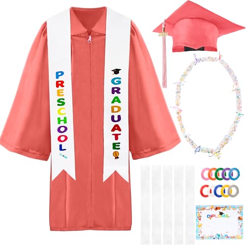 Image of Unisex Kids Kindergarten Graduation Gown Cap Tassel Stole Preschool Graduation Gown Robes Certificate for Boy Girl