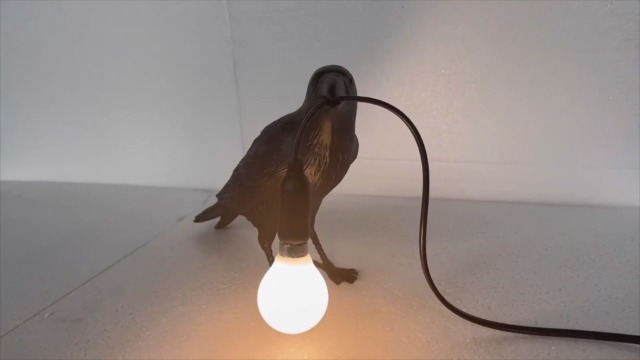Image of NorDiem Crow Table Lamps Bird Desk Lamp Bedroom Wall Sconce lamp Light Resin Decoration E12 110V LED Bulb (Black Sitting Table Lamp)