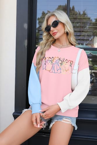 Image of BANGELY Fantastical Sweatshirt Women Cute Embroidered Fantastical Princess Sweater Family Vacation Shirt Long Sleeve Top
