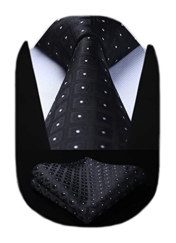 Image of HISDERN Mens Ties Plaid Tie and Pocket Square Set Classic Woven Formal Checkered Neckties & Handkerchief Wedding Party