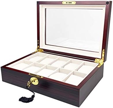 TIMLOG 10 Slot Wooden Watch Box Jewelry Display Case Wooden Watch Organizer with Acrylic Organic Glass Display