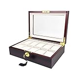 TIMLOG 10 Slot Wooden Watch Box Jewelry Display Case Wooden Watch Organizer with Acrylic Organic Gla