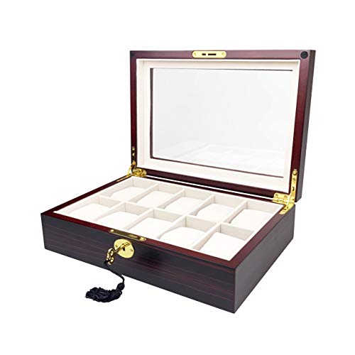 Timlog 10 Slot Wooden Watch Box Jewelry Display Case Wooden Watch Organizer With Acrylic Organic Glass Display #TOP1