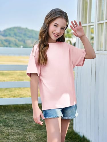 Image of Haloumoning Girls Short Sleeve T-Shirts | Kids, Summer,Girls shirts,Oversized t shirts,Girls T-Shirts,Oversized Tops, Casual Crewneck, Basic Tees 5-14Y