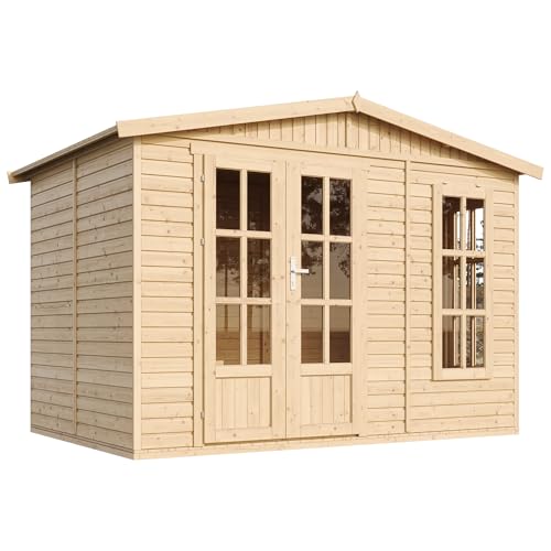 TIMBELA Holz Gartenhaus M334FB, Multifunktionales Home-Office im Garten, Abschließbares Garten-Studio B332xT222xH232 cm/6m2