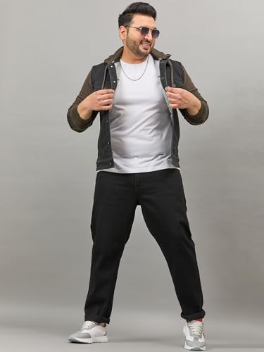 Image of Style Quotient Men Plus Size Black Tapered Fit Mid Rise Stretchable Jeans