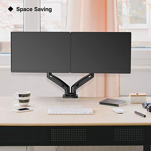 BONTEC Supporto Doppio Monitor da Scrivania per 13-27 inch Schermi, Braccio Doppio Monitor con Molla a Gas, Inclinazione e Girevole Braccio 2 Monitor con Morsetto Max VESA 100x100mm