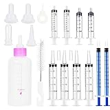 HUAZIZ Haustier Babyflasche Kit, Aufzuchtflasche 60ml, Squeeze Flüssigkeit Katze Babyflasche Spritze Fütterung Kit und Ersatz Mini Nippel für Kätzchen Welpe Klein Haustiere Fütterungswerkzeug, Rot