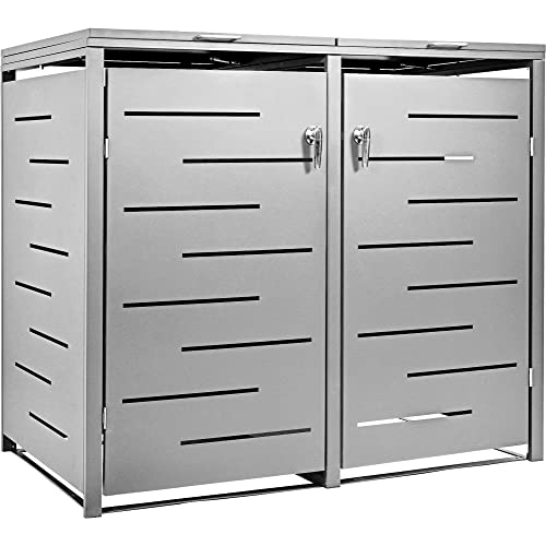 STILISTA Mülltonnenverkleidung aus Metall, für 2 Mülltonnen je 240 Liter, Silber