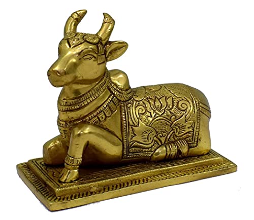 WIGANO Pure Brass Nandi Cow Idol Shiv Parvati Vahan Bull Embossed Statue for Vastu WIGANO Pure Brass Nandi Cow Idol Shiv Parvati Vahan Bull Embossed Statue for Vastu
