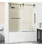 56-60" W x 60" H Frameless Bathtub Glass Sliding Shower Door, 5/16” 8mm Tub Glass Doors for Bath ...