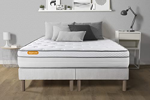 Septnuits Matelas 160x200 + Double sommiers 80x200 Memo Luxe Ressorts ensachés + mémoire de Forme 5 Zones de Confort Maxi épaisseur | Epaisseur : 26 cm | Confort : Equilibré Cover