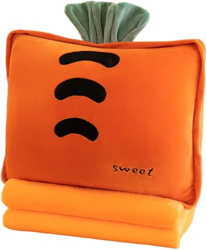 Miniatura 6 de Rikyo Juego de manta y almohada de viaje de frutas rellenas de 15 pulgadas, almohada de felpa 3 en 1 para abrazar con manos cálidas, manta de