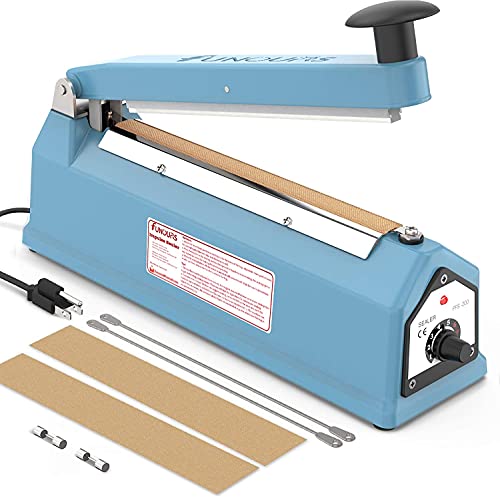 FUNOURS Heat Sealer 8-inch Impulse Bag Sealer Sealing Machine Packing Seal Closer Fresh Handheld Sealer (blue, 8-inch)