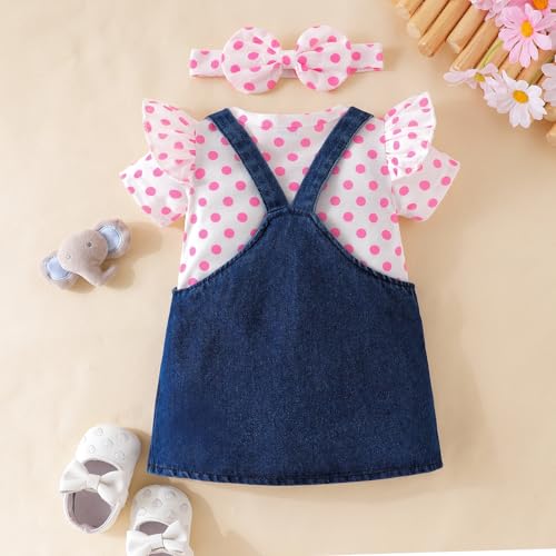 Image of Baby Girl Clothes Newborn Ruffle Romper Elephant Jeans Skirt 0-18M | Soft Romper, Adjustable Jean Skirt with Headband Elephant Butterfly Design, Snap Closure, Everyday Wear
