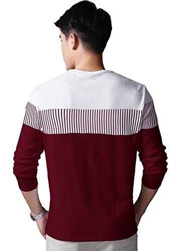 Image of Noble Monk Men's Round Neck Full Sleeves Striped Regular Fit T-Shirt