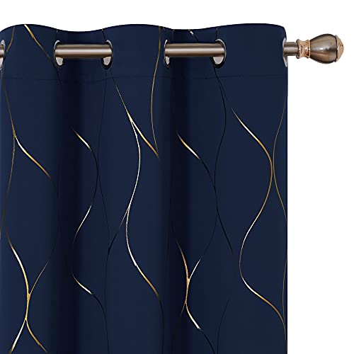 Deconovo Curtains for Living Room, Pattern Blackout Curtains 63 Inches Long