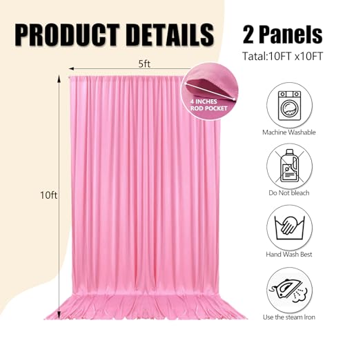 Image of 10ft x 10ft Pink Backdrop Curtains for Parties, Polyester Fabric Backdrop Drapes with Rod Pockets for Weddings, Birthday, Photography, Mother's Day, Graduation Party Background Curtain, 2 Panels