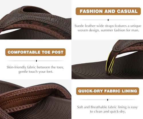 Kuailu Mens Leather Sport Flip Flops Comfort Orthotic Thong Sandals With Plantar Fasciitis Arch Support For Outdoor Summer thumb #5