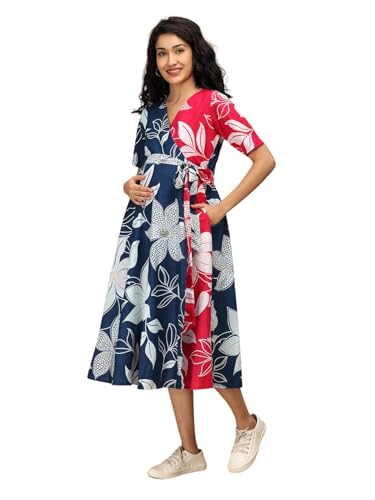 Image of The Mom Store Maternity Wrap Dress | Pre and Post Pregnancy Wear | Nursing Dress for Women | Trendy Stylish Pregnancy Friendly Dress