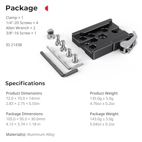 Image of SmallRig Quick Release Mount Plate for Arca-Type, Baseplate Clamp with 1 /4''-20 Threaded, 3 /8''-16 Threaded and Lever - 2143B