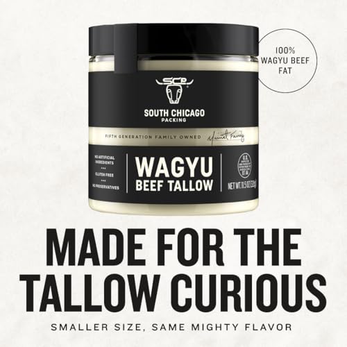 South Chicago Packing Wagyu Beef Tallow, 11 Ounce Jar, Perfect for Searing, Sautéing, Cooking, Pan Frying, Keto Friendly, Paleo Friendly, Pantry