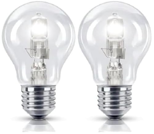 2 Pack 70W =(100W Eqv) Eco Classic ES E27 Traditional Bulbs, 100% Dimmable, 1200 Lumen, 2700K Warm White, AC 230V, A19, Edison Screw, Instant On, GLS Round, for Lamps, Wall Lights, Pendants