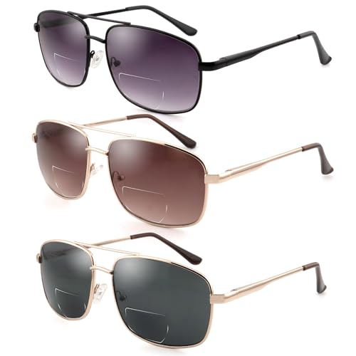 zooxsky Bifocal Reading Sunglasses for Men Women Classic Aviator Bi-focal Sun Readers Rectangle Metal Frame Shades UV400 +2.50