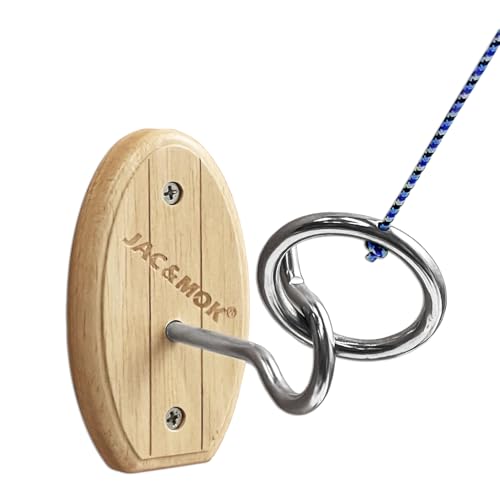 Hook and Ring Toss Game Swing Target Game DIY Kit -Stainless Steel Ring Polyester Rope and Hardware (Short Board - Blue 1)