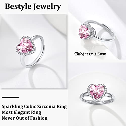 Bestyle BTR27044B-10 Infinity Love Heart October Pink Tourmaline Gemstone Rings With Sparkling Cubic Zirconia, Brilliant Love Heart Diamond Halo Rings Statement Jewelry thumb #5