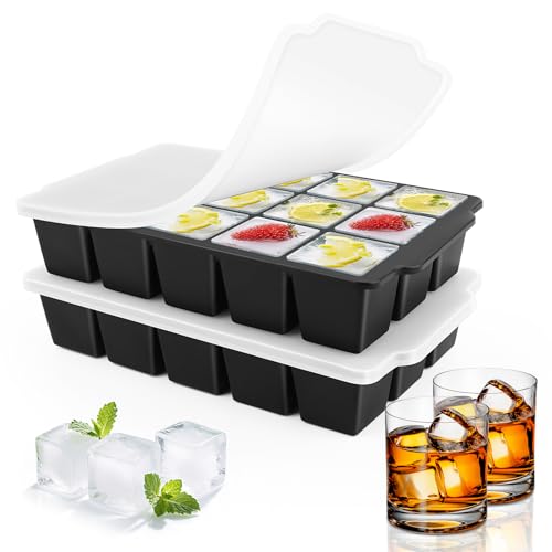 AWAMRWA Cubitera con tapa, 2 unidades Ice Cube Tray, molde de silicona para cubitos de hielo, 3,5 x 2,5 cm, para cócteles, whisky, vino, frutas, purés de frutas, helados, té helado