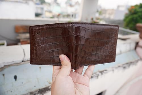 Genuine Crocodile Alligator Leather Skin Men's Bifold Wallet (DOUBLE SIDE-Brown Belly-NO FLAP)4