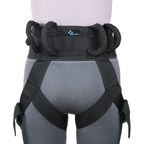 REAQER Gait Belt with Leg Loops Transfer Belt with Handles Metal Buckle Medical Nursing for Seniors, Handicap and Doctors Caretaker Physical Therapists Waist Size(30”-43”) Cover