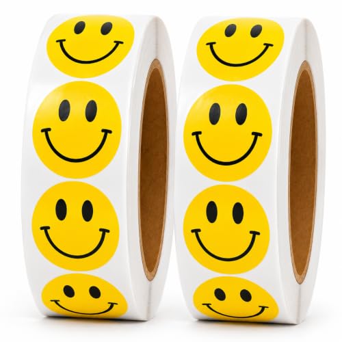 1000 Yellow Smiley Face Reward Stickers for Kids 1 Inch Round Happy Face Stickers for Teachers Classroom Incentives Behavior Charts Potty Training Rewards and School Use 2 Rolls of 500
