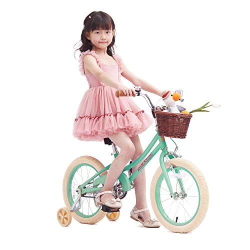 Aceger Girls Bike With Basket, Kids Bike For 3-13 Years, 14 Inch With Training Wheels, 16 Inch With Training Wheels And Kickstand, 20 Inch With Kickstand. (Spring Green3, 16 Inch With Training Wheels) #TOP3