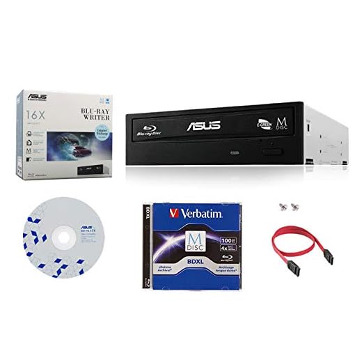 ASUS 16X -BW-16D1HT Internal Blu-ray Burner Bundle with 100GB Verbatim M-Disc BDXL, BD Suite Disc and Cable Accessories